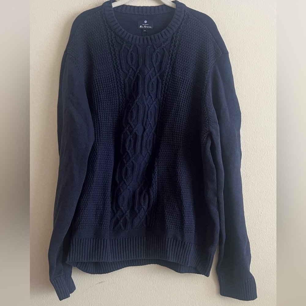 Ben Sherman Navy Blue Cable Knit Men's Sweater Size 2XL